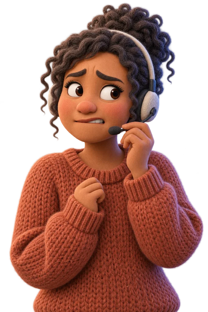 Isabella in her headset, two weeks into sales, a little nervous